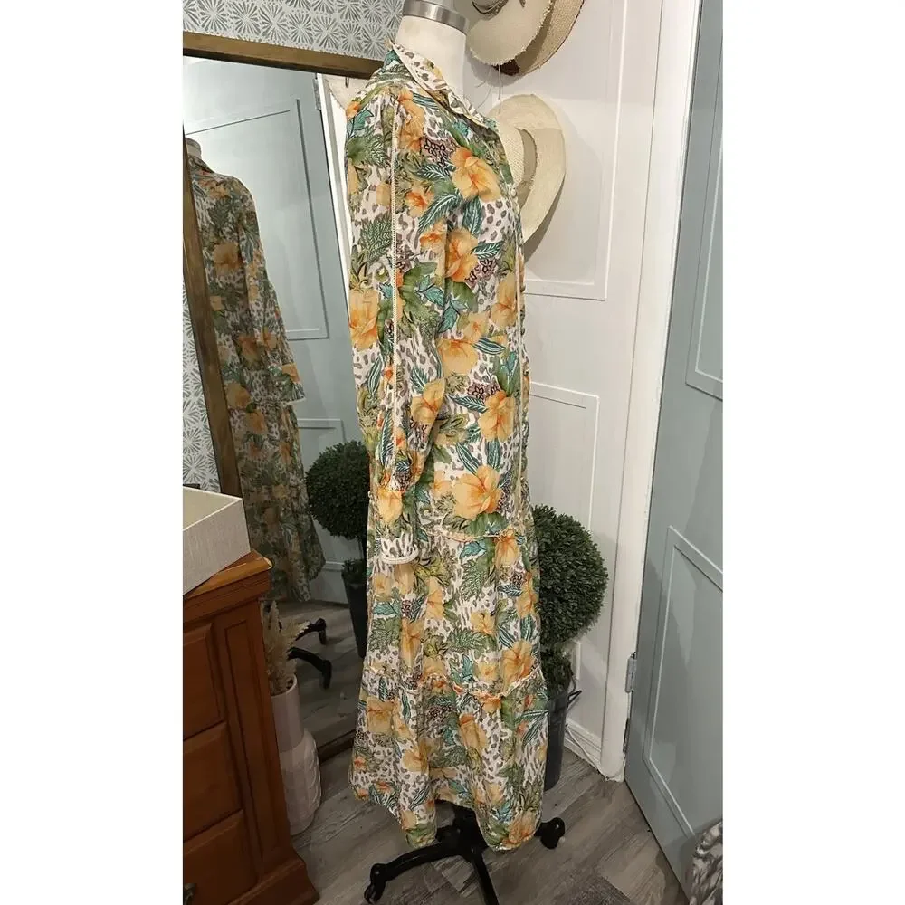 Bergdorf Goodman Aqua Blu Australia Dahlia Helena Button-Front Maxi Dress Small - Picture 4 of 11